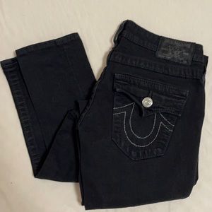 True Religion Black Straight Leg Distressed Jeans